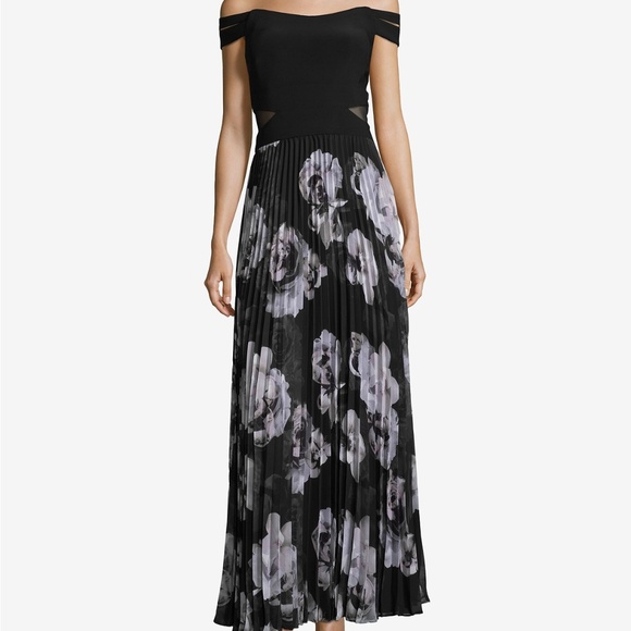 Xscape Dresses & Skirts - Xscape Black & Pleated Off The Shoulder Gown